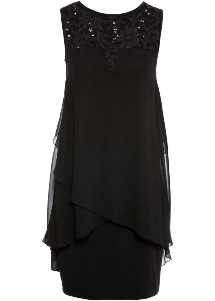 Knitted dress with chiffon Bodyflirt, black