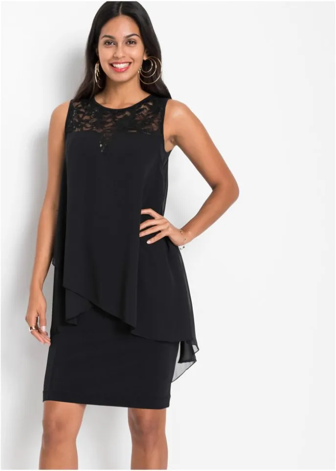 Knitted dress with chiffon Bodyflirt, black