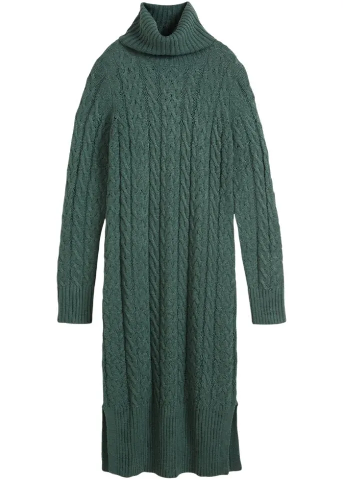 Knitted midi dress with structure Bpc Bonprix Collection, green