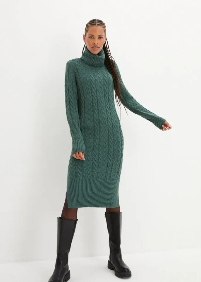 Knitted midi dress with structure Bpc Bonprix Collection, green