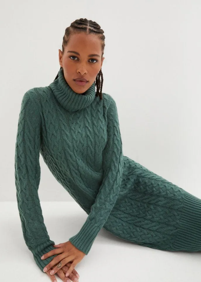 Knitted midi dress with structure Bpc Bonprix Collection, green