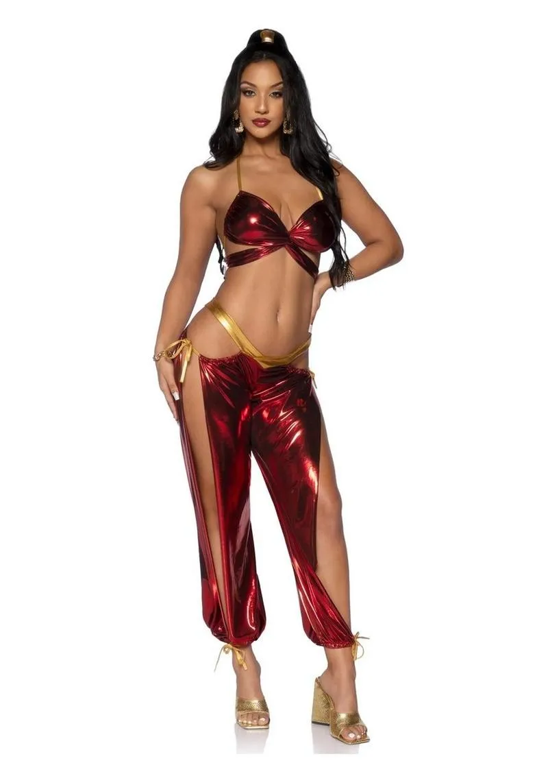 Leg Avenue Ruby Desert Princess Lame Bikini Top and Split Leg Cut-Out Harem Pants with Side Ties