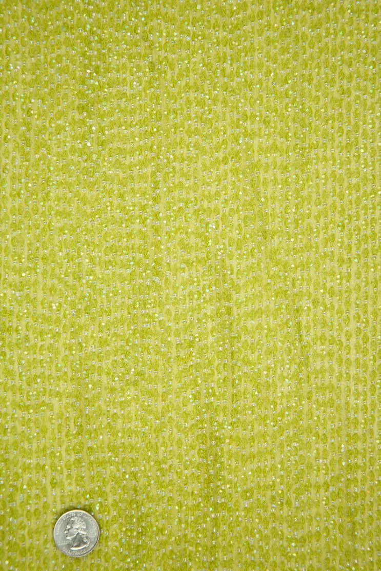 Lime Green Sequins & Beads on Silk Chiffon Fabric