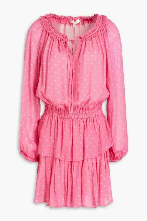 LOVESHACKFANCY Polka Dot Ruched Chiffon Popover Mini Dress, Pink