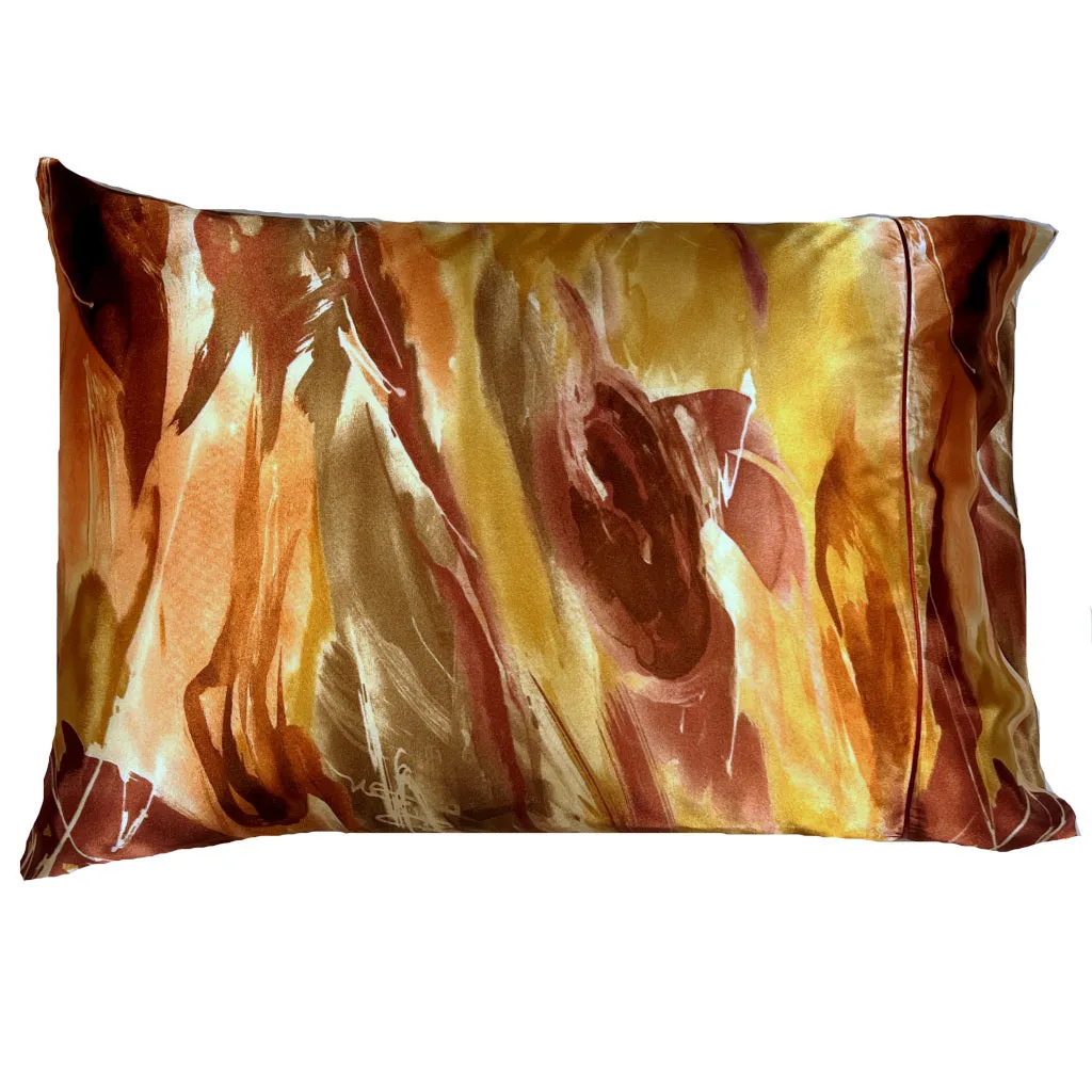 Maroon, gold, tan, orange, rust Satin Pillowcases. Healthy Hair, Smooth Skin.