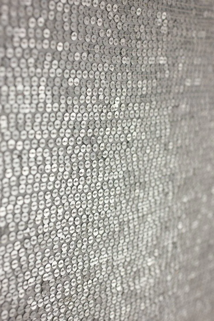 Matte Silver Sequins & Beads on Silk Chiffon JEC-132-16 Fabric