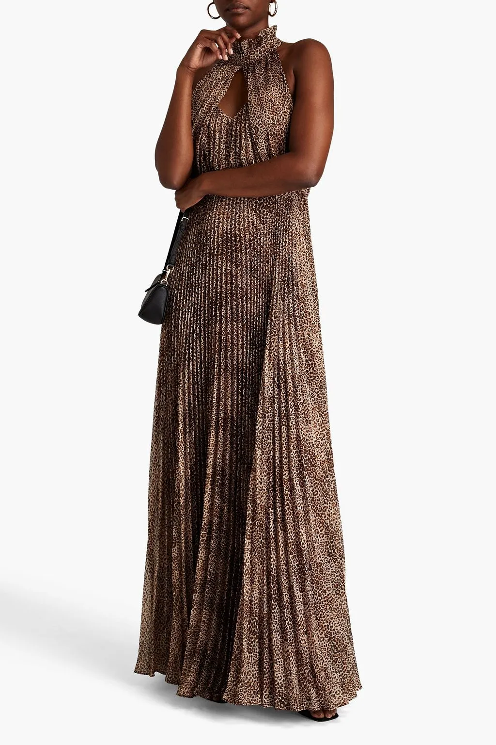 MIKAEL AGHAL Leopard Print Pleated Jacquard Dress Animal Print