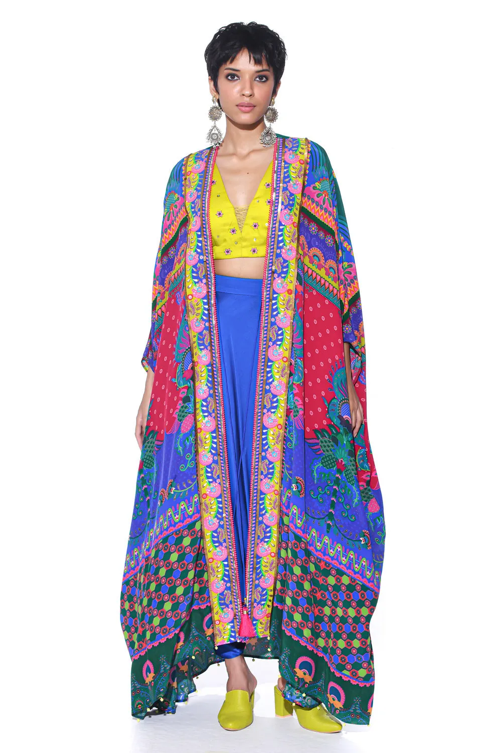 Multi  Pattern Oversized Embroidered Shrug Set