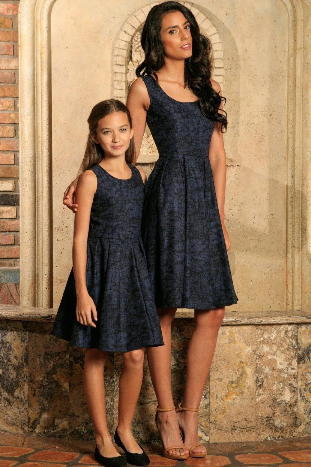 Navy Animal Print Sleeveless Skater Fit & Flare Mother Daughter Dress