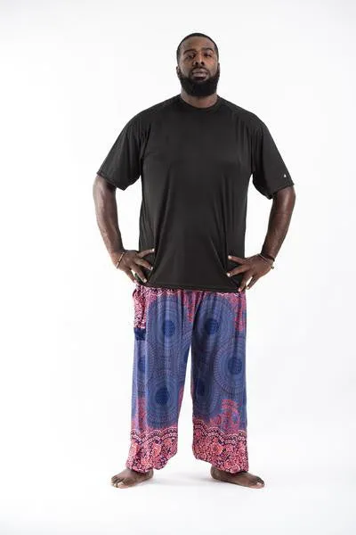 Plus Size Unisex Geometric Mandalas Harem Pants in Blue