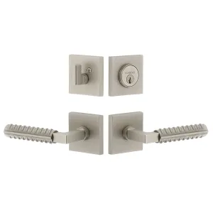 Quadrato Rosette Entry Set with Contempo Rebar Lever in Satin Nickel