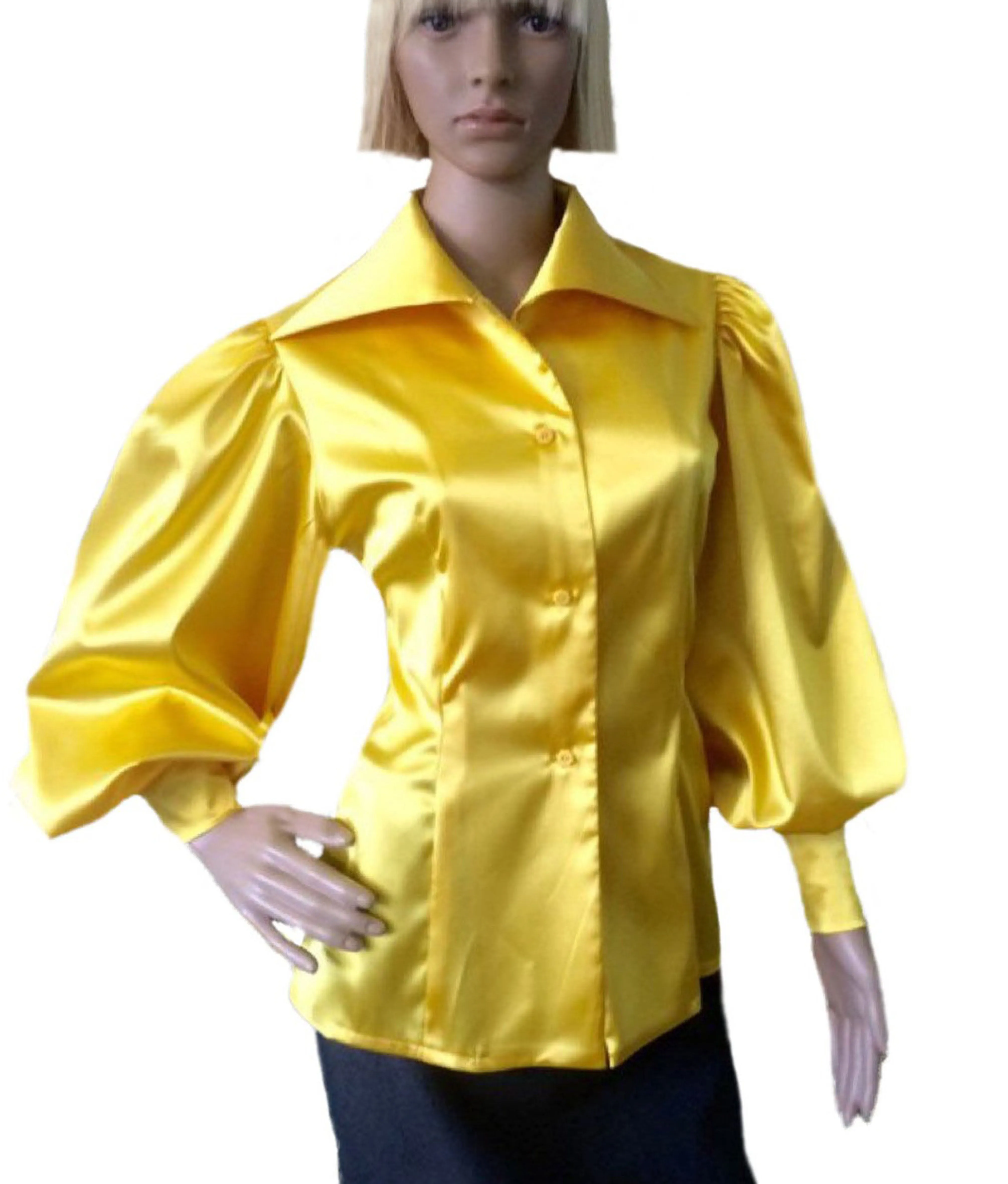 Semi- Fitting Satin Puff Blouse