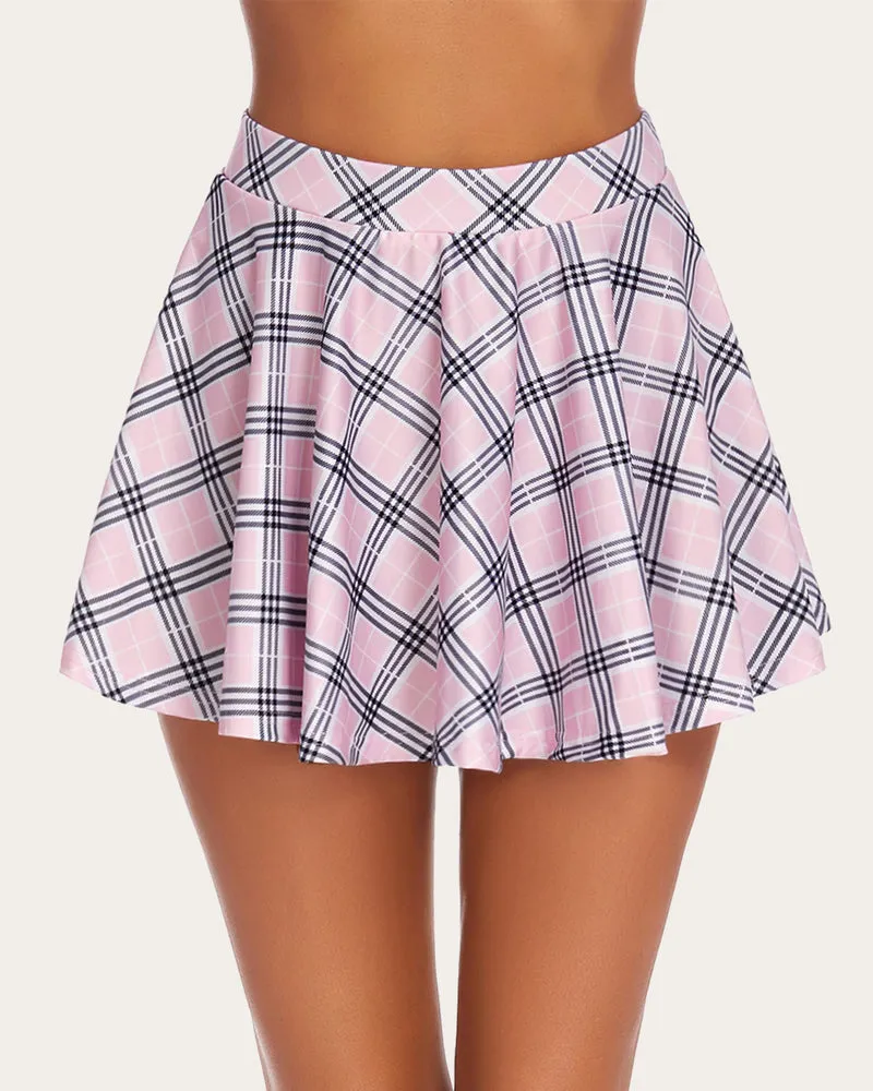 Solid Color High Waist A Line Skater Skirt