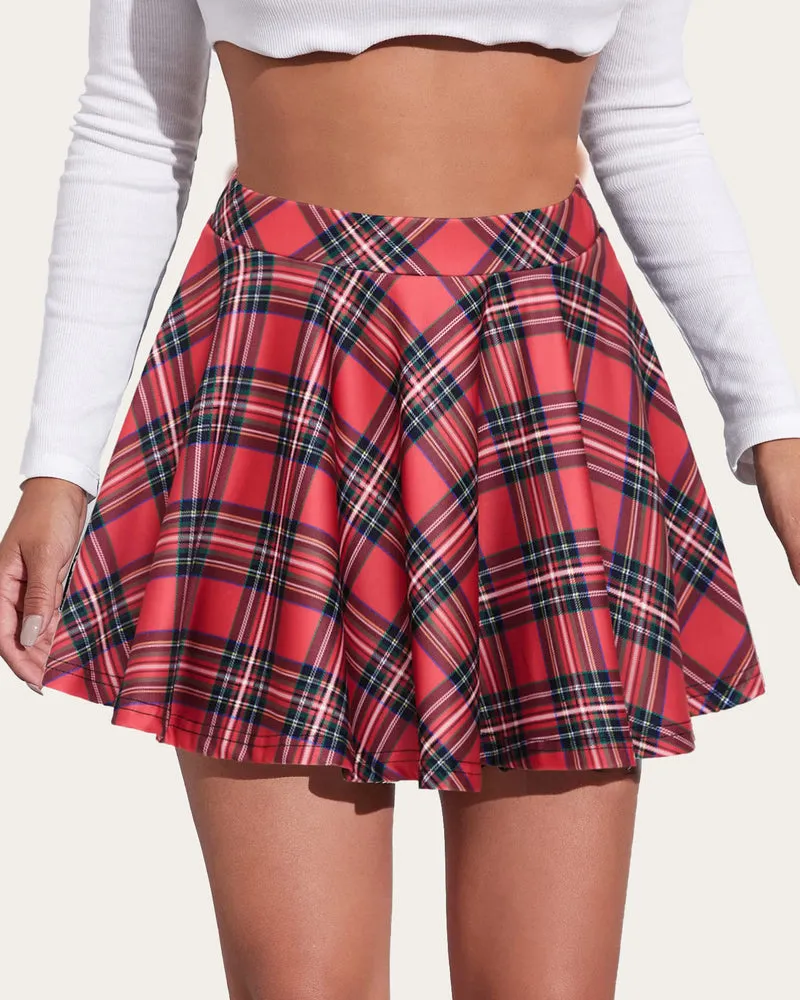 Solid Color High Waist A Line Skater Skirt