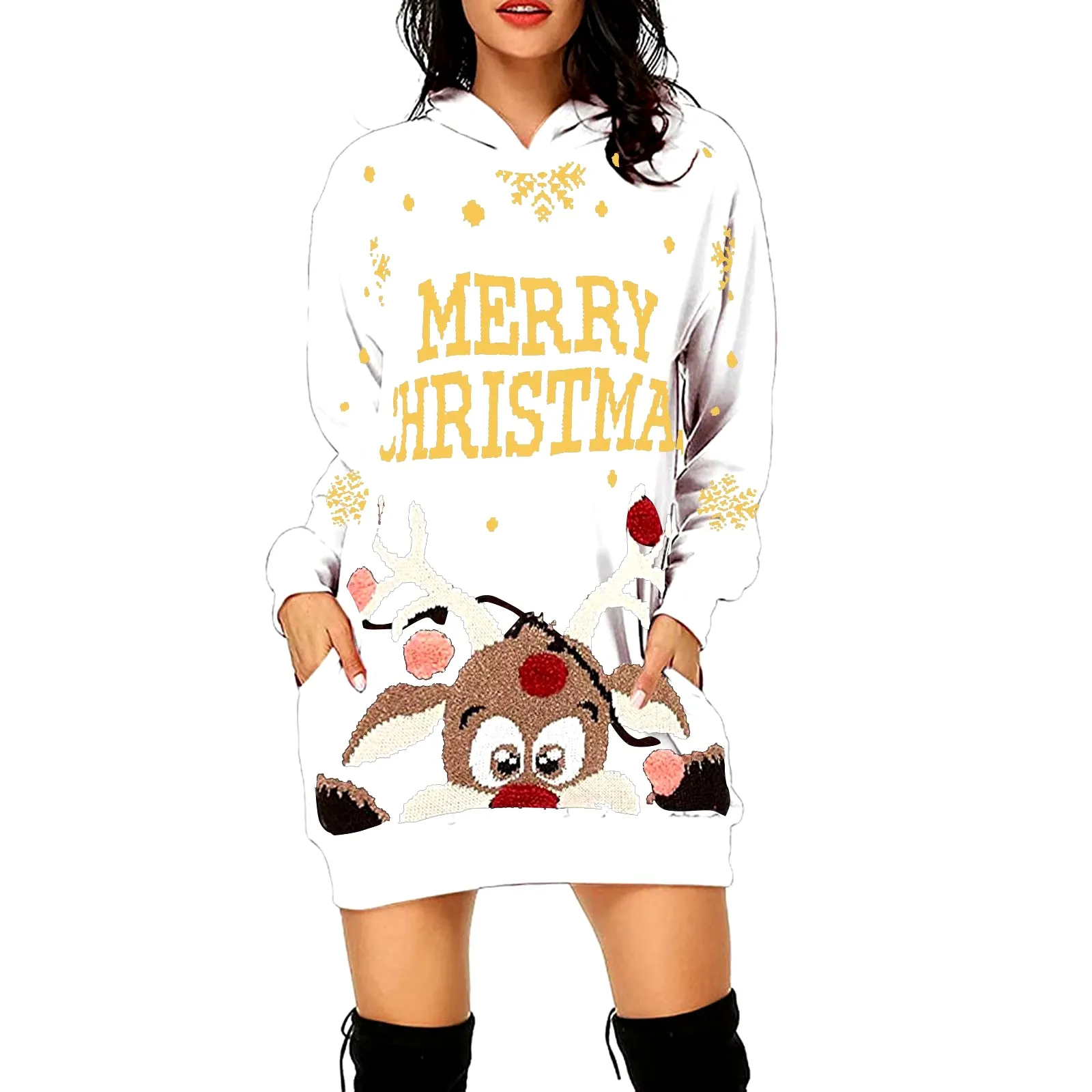 Stylish Women's Christmas Hoodie Dress with Pockets - High-Quality & Comfortable Fashion!