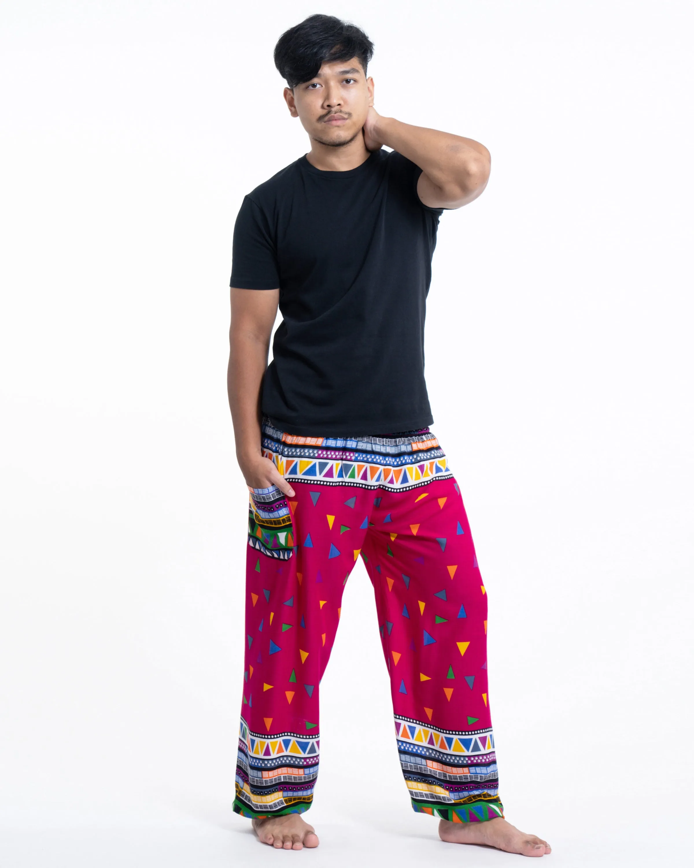 Unisex Triangles Harem Pants in Pink