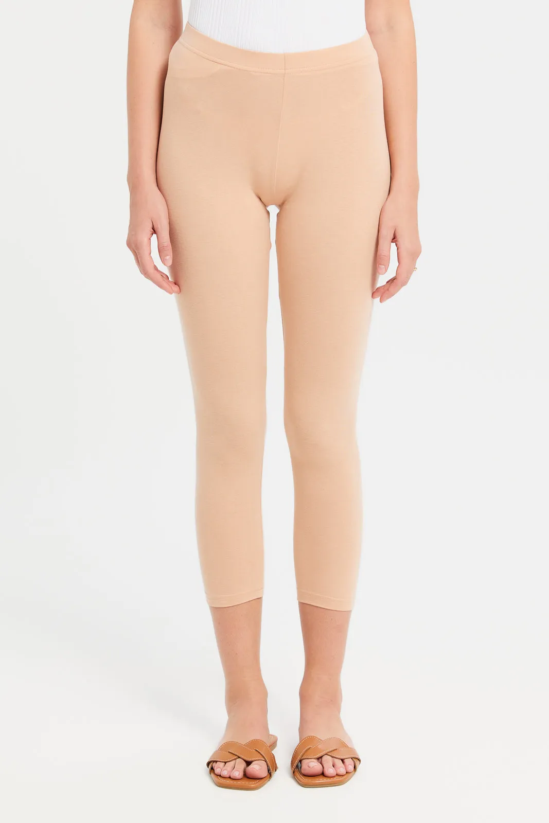 Women Apricot Cropped Leggings