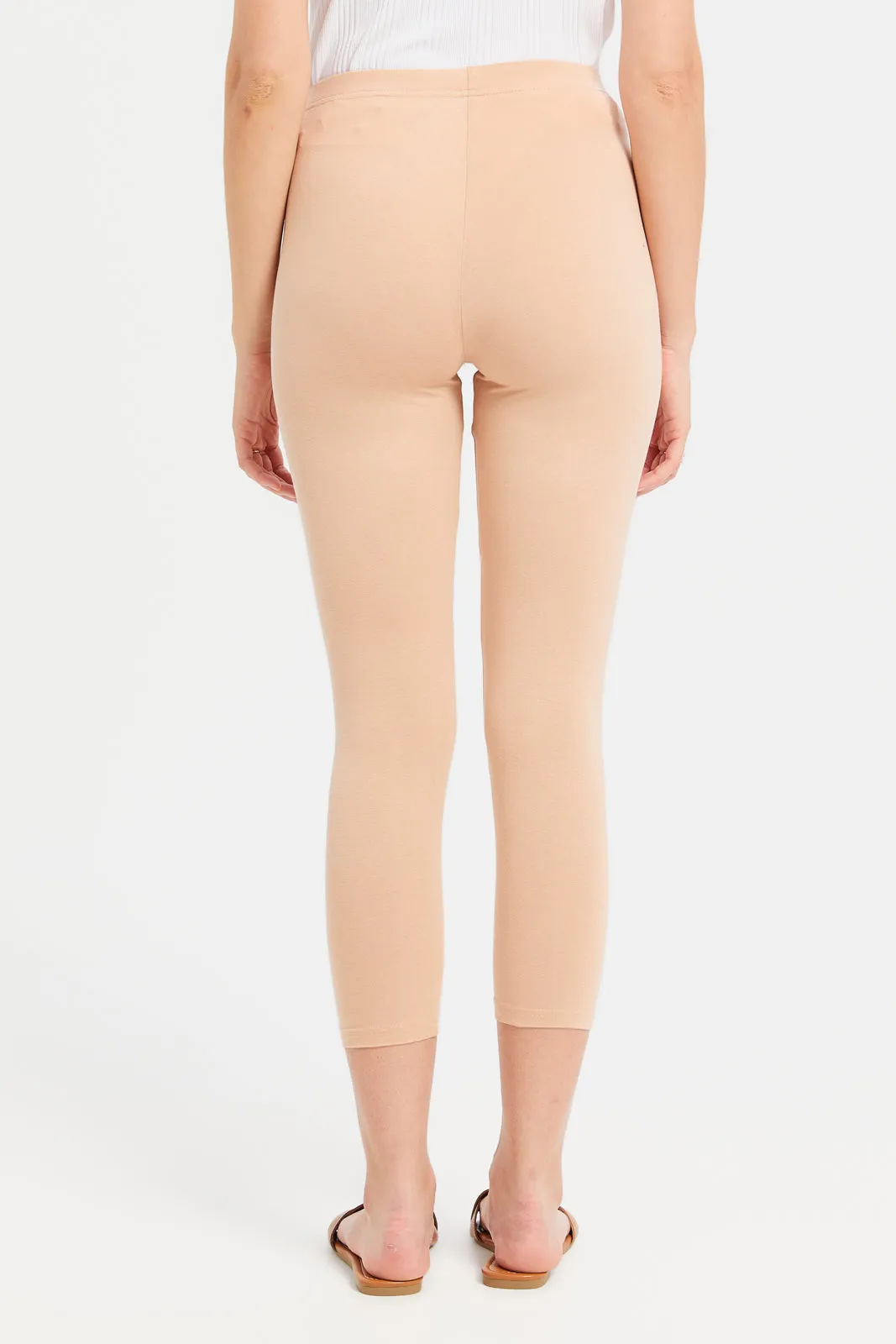 Women Apricot Cropped Leggings