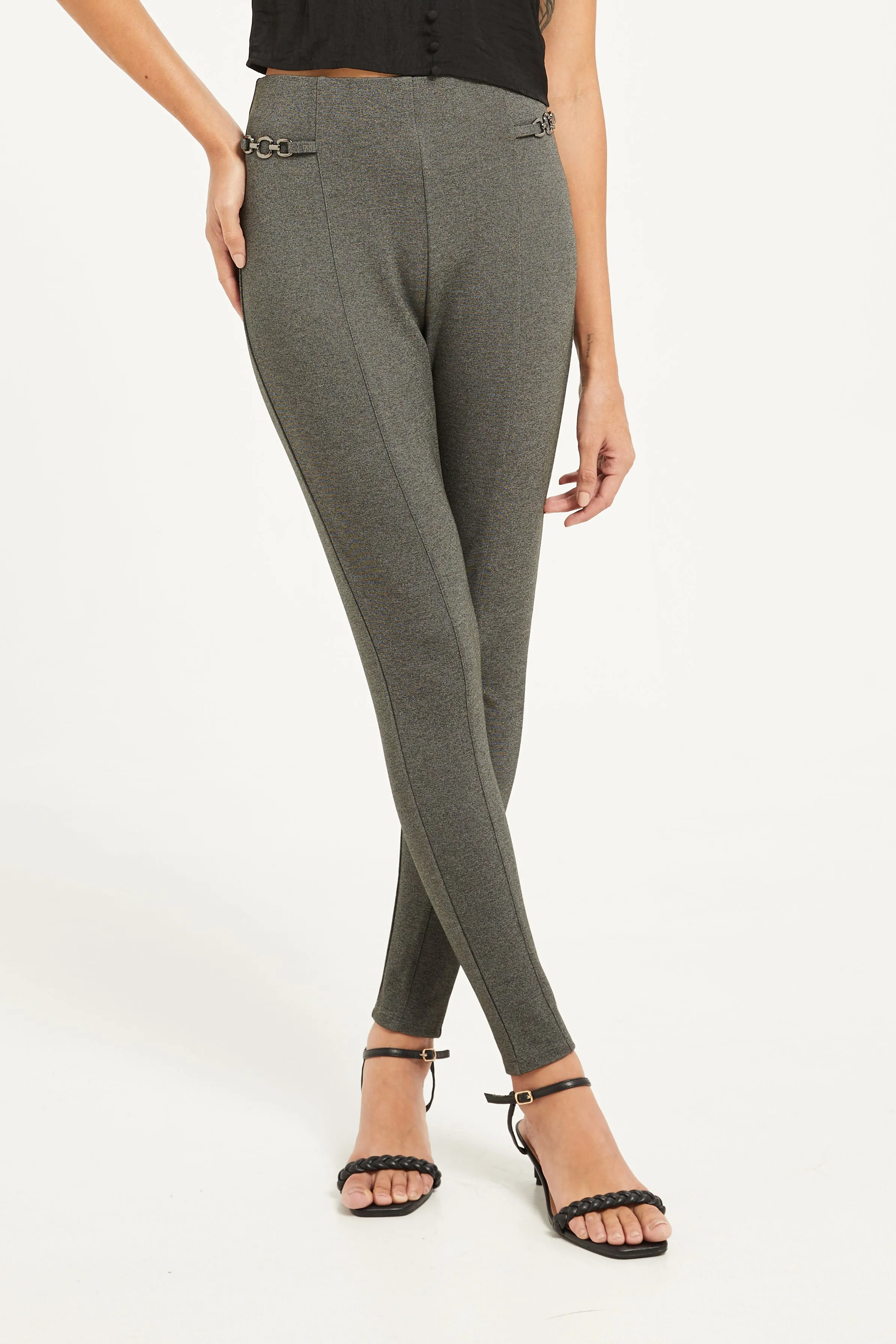 Women Grey Side Detailed Chain Leggings