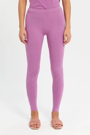 Women Mauve Elastic Leggings