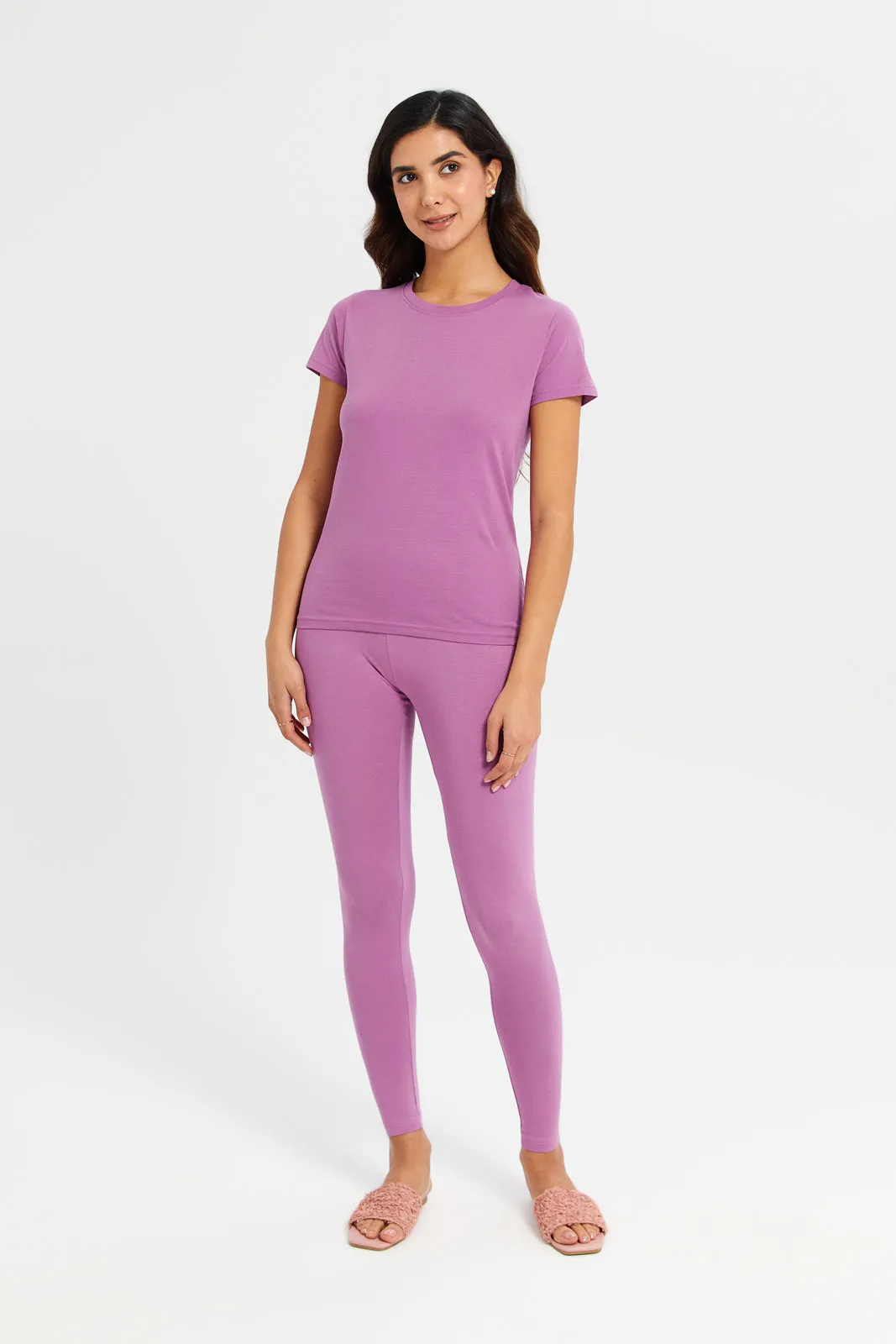 Women Mauve Elastic Leggings