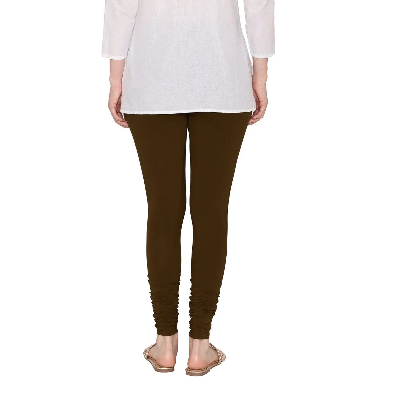 Women's Cotton Churidar Leggings (Free Size) - Dark Chocolate