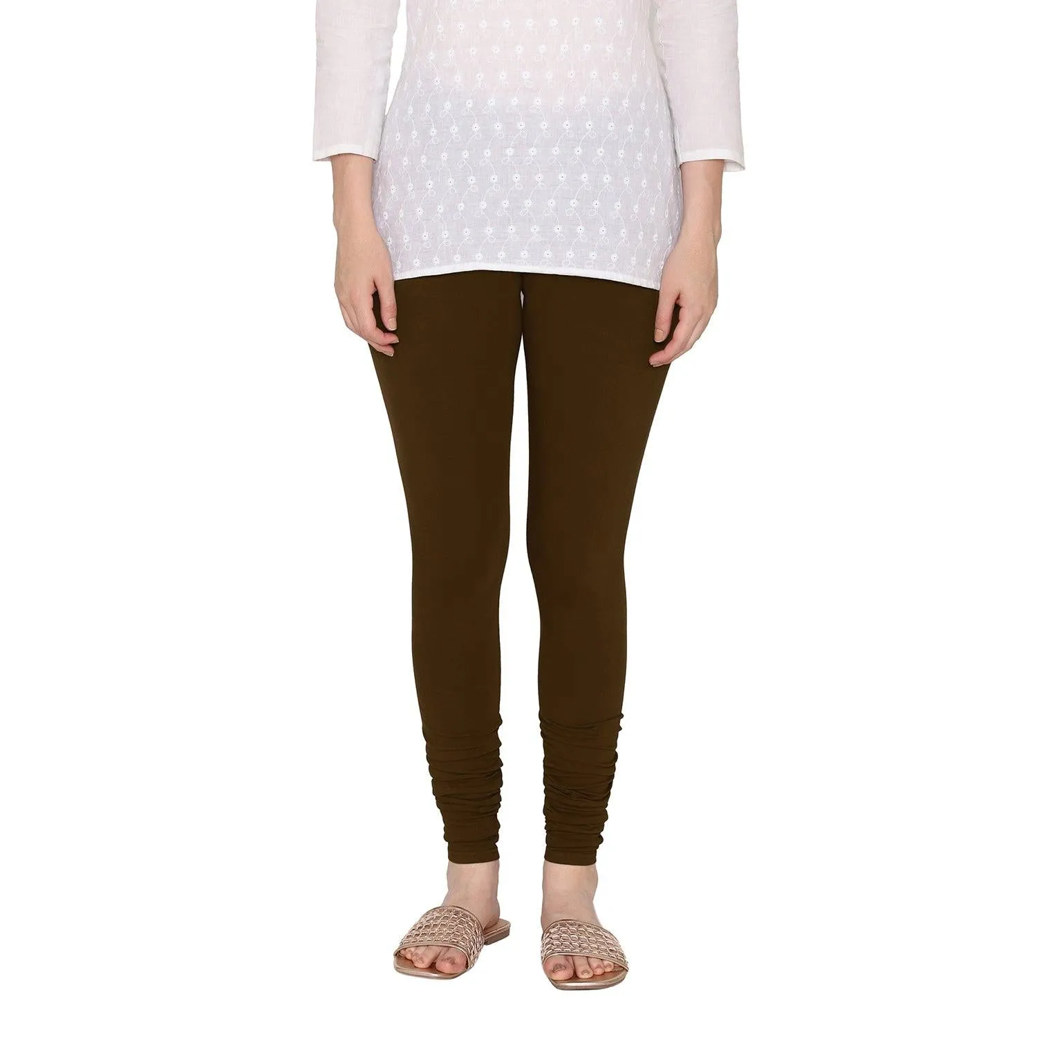 Women's Cotton Churidar Leggings (Free Size) - Dark Chocolate