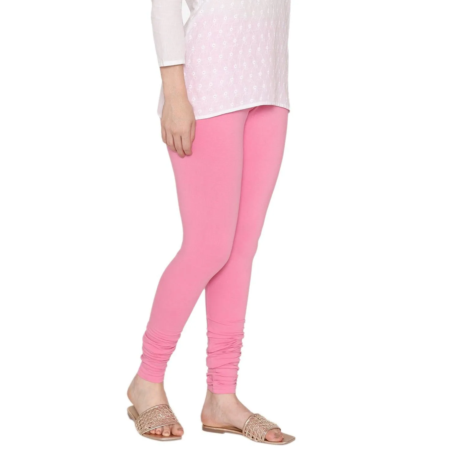 Women's Cotton Churidar Leggings (Free Size) - Light Pink