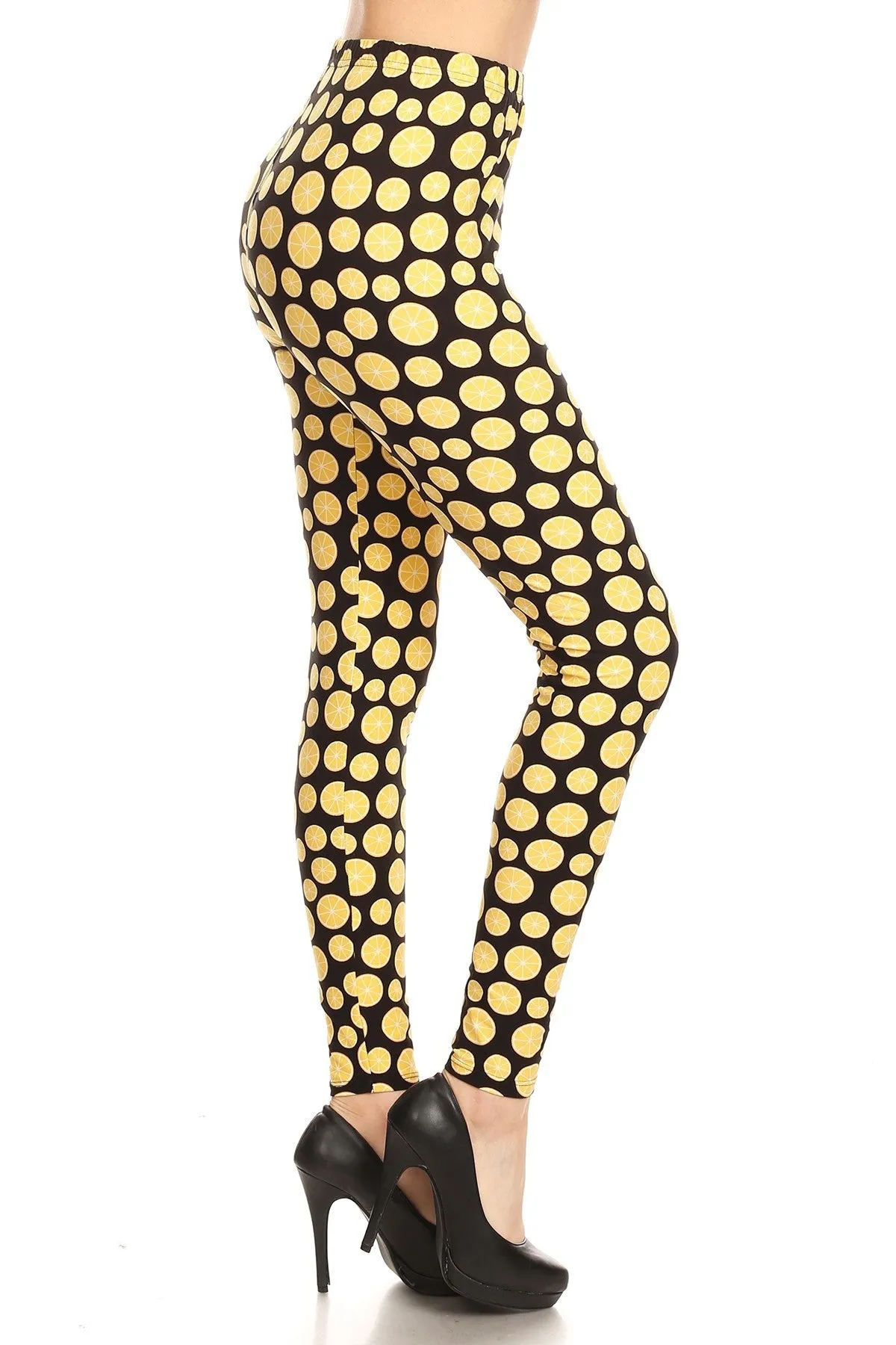 Women's Plus Lemon Fruit Pattern Printed Leggings