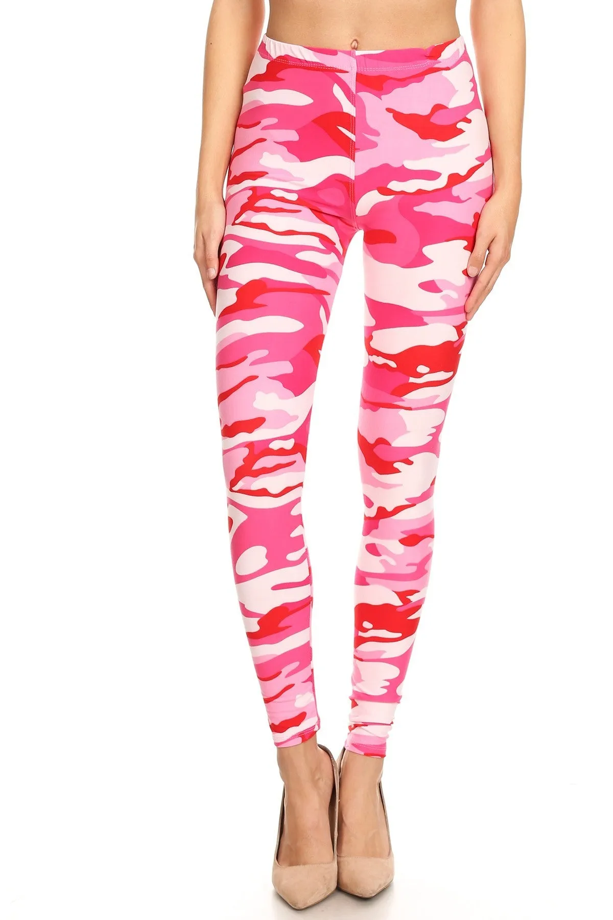 Women's Plus Pink Camouflage Army Pattern Printed Leggings