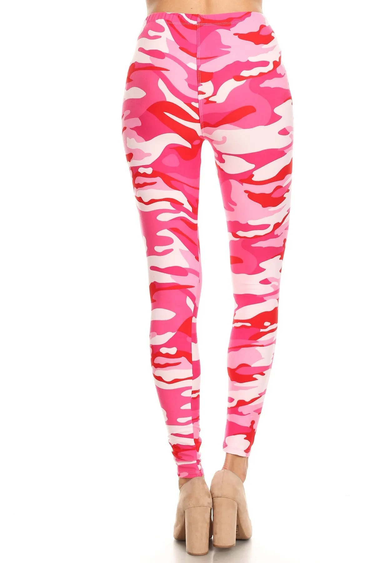 Women's Plus Pink Camouflage Army Pattern Printed Leggings